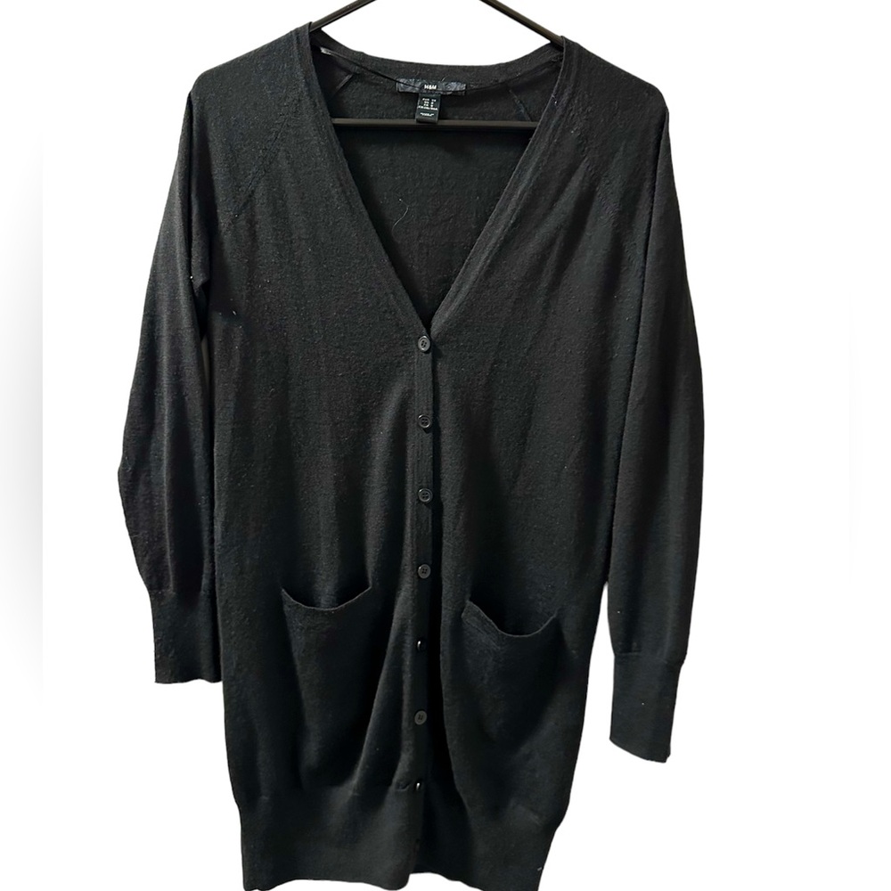 H&M Long Black Button up Knit Cardigan
